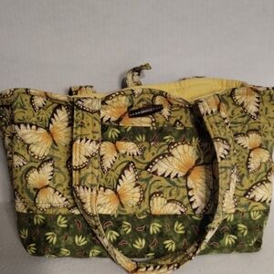 Butterfly Print Tote Bag - Green and Yellow